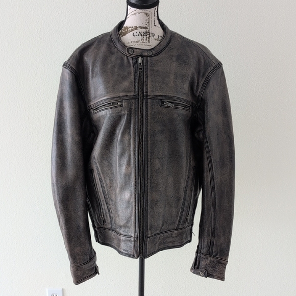 Men's Distressed Black Leather Bomber Jacket
